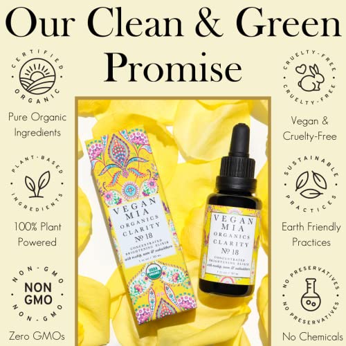 Vegan Mia Organics - Clarity Brightening & Balancing Concentrated Face Oil Serum - with Black Seed Oil, Jojoba Oil, Green Tea, Neem, Maracuja, Rosehip Seed Oil and More Facial Oils - Reveal Visibly Clearer, Smoother, More Radiant Skin Naturally, 0.5 fl oz