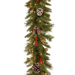 National Tree Company Pre-Lit Artificial Christmas Garland, Green, Frosted Berry, White Lights, Decorated with Pine Cones, Berry Clusters, Plug In, Christmas Collection, 9 Feet