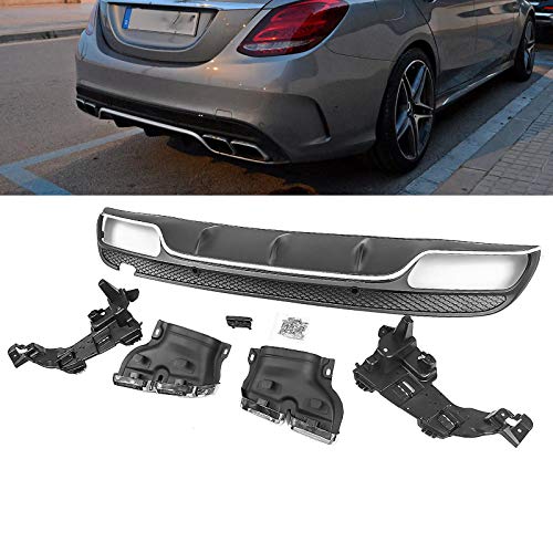Chrome AMG Bumper Diffuser 4-Outlet Tips for Mercedes-Benz W205 C200 C300 14-18 (AMG LINE ONLY)
