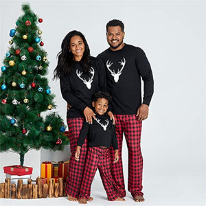 IFFEI Matching Family Pajamas Sets Christmas PJ's with Deer Long Sleeve Tee and Plaid Pants Loungewear One-piece: 3-6 Months