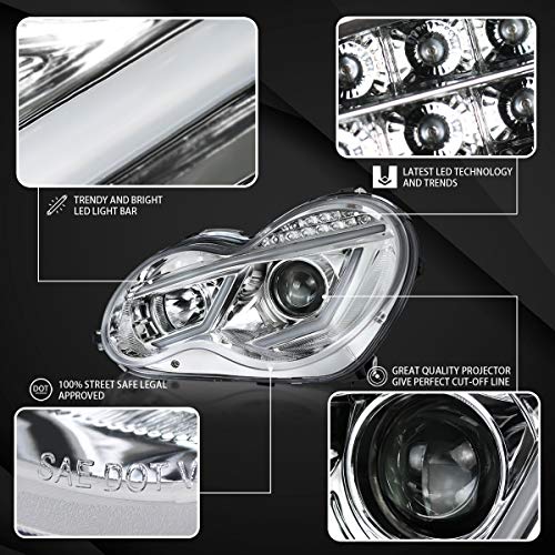 Autozensation For Mercedes Benz W203 C-Class 4matic Luxury Sport LED Strip Signal Clear Projector Headlights Pair