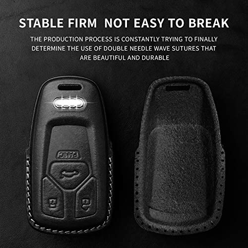 Tukellen for Audi Key Fob Cover Genuine Leather With Keychain,Leather Key Case Protector Compatible Audi A4 Q7 Q5 TT A3 A6 SQ5 R8 S5 smart key-Black