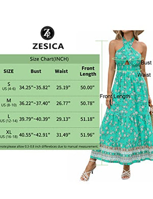 ZESICA Women's Summer Crossover Halter Neck Sleeveless Plaid Cut Out Backless Flowy A Line Maxi Dress,Aqua,Medium