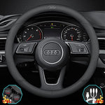 Custom-Fit for Audi Steering Wheel Cover, Premium Leather Car Steering Wheel Cover with Logo, Non-Slip, Breathable, Designed for Audi Accessories (B-Style,for Audi)