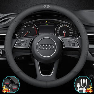 Custom-Fit for Audi Steering Wheel Cover, Premium Leather Car Steering Wheel Cover with Logo, Non-Slip, Breathable, Designed for Audi Accessories (B-Style,for Audi)