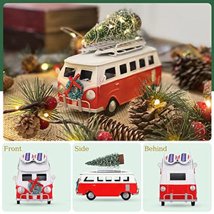 Volkswagen Van Bus Christmas Decor, Red Van with Christmas Tree, Volkswagen Classical Van Bus with Fairy Lights, Red Metal Van Decor Farmhouse, Volkswagen Van Gifts