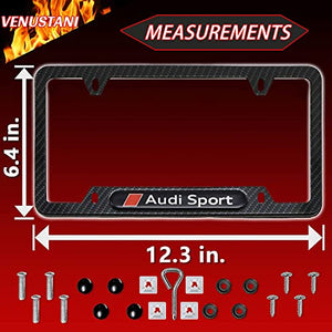 2Pcs License Plate Frame for AUD-i, Black Carbon Fiber Pattern Aluminium Alloy License Plate Frame, Suitable for All AUD-i Models. 4 Holes Car Licenses Plate Covers Holders Frames with Screw Caps
