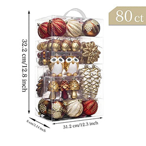 Valery Madelyn 80ct Woodland Red and Brown Christmas Ball Ornaments, Shatterproof Small Christmas Tree Ornaments for Xmas Decoration
