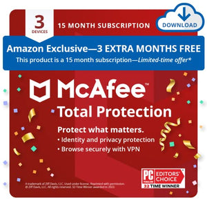 McAfee Total Protection 2022 Amazon Exclusive| 3 Device | Antivirus Internet Security Software | VPN, Password Manager, Dark Web Monitoring | 1 Year Subscription PLUS 3 MONTHS FREE| Download Code