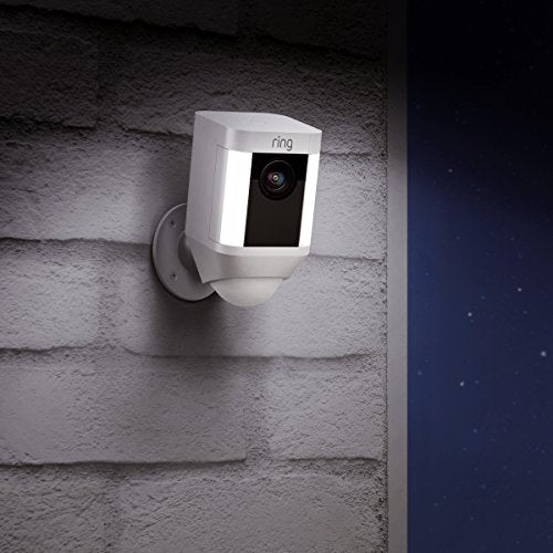 Certified Refurbished Ring Spotlight Cam Battery HD Security Camera with Built Two-Way Talk and a Siren Alarm, White, Works with Alexa