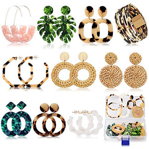 Acrylic Earrings for Women Mom Drop Dangle Leaf Earrings Resin Minimalist Bohemian Statement Jewelry (9 pair Rattan Acrylic)
