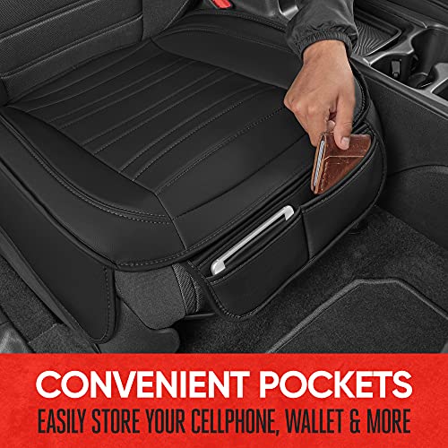 Motor Trend Black Faux Leather 2-Pack Car Seat Cushion for Front Seats, Padded Car Seat Protector with Storage Pockets, Premium Front Seat Covers for Cars, Interior Covers for Auto Truck Van SUV