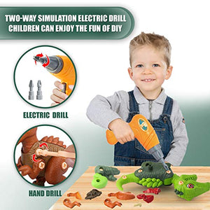 Sanlebi Take Apart Dinosaur Toys for Boys - Building Toy Set with Electric Drill Construction Engineering Play Kit STEM Learning for Kids Girls Age 3 4 5 Year Old