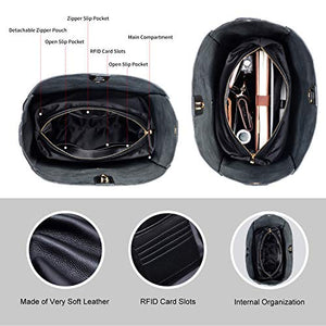 RFID Genuine Soft Leather Designer Handbags Womens Bucket Tote Purses Crossbody Shoulder Bag