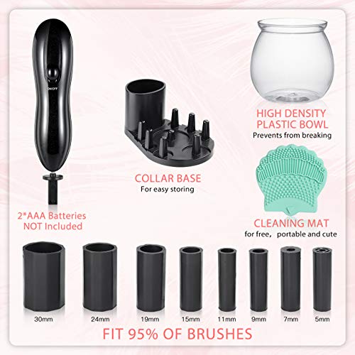 Makeup Brush Cleaner and Dryer, LARMHOI Electric Makeup Brush Cleaning Tool with 8 Size Rubber Collars, Portable Cleaning Mat, Deep Cosmetic Brush Spinner for Makeup Brush, Beauty, Women Gifts