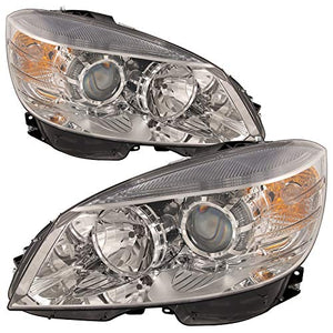 PERDE Chrome Housing Halogen with Performance Lens Headlights Compatible with Mercedes-Benz C300 C350 C63 AMG From Build Date 2-9-08 To 2011 C-Class W204 Includes Left and Right Side Headlamps