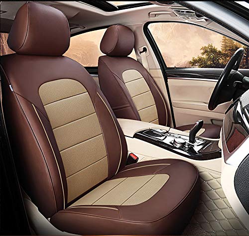 AutoDecorun 22pcs/Set Genuine Leather & Leatherette 7 Seats Covers for Mercedes Benz GLS450 GLS550 GLS350 GLS350d GLS400 GLS500 GLS320 Accessories Seat Cover Protectors 2016-2018 (Coffee X Beige)