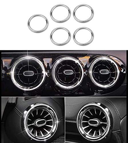 HAILWH Bling Interior Accessories Air Outlet Wreath Fit for Mercedes Benz 2019-2021 A Class B Class GLB CLA GLA Modification Rhinestone Accessories Applique Wreath (Front Exhaust Vent Circle 5/pcs)