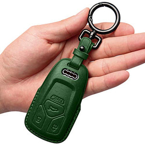 Tukellen for Audi Key Fob Cover Genuine Leather with Keychain,Leather Key Case Protector Compatible Audi A4 Q7 Q5 TT A3 A6 SQ5 R8 S5 Smart Key-Green