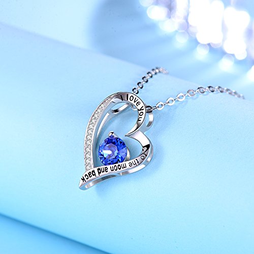 September Birthstone Necklace for Wife Birthday Gifts Women Blue Sapphire Jewelry I Love You to the Moon and Back Sterling Silver