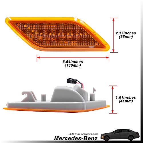Amber Yellow Lens Amber LED Front Bumper Side Marker Light Kits for 2010-2013 Mercedes-Benz W212 E-Class Pre-LCI E350 E550 E63 AMG Sedan/Wagon Driver Turn Signal Sidemarker Lamps Replacements