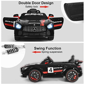 Costzon Ride On Car, 12V Licensed Mercedes Benz AMG GT Electric Vehicle w/ Remote Control, Opening Doors, Head/Rear Lights, Swing Function, MP3 USB TF Input, Horn, High/ Low Speed for Kids, Black