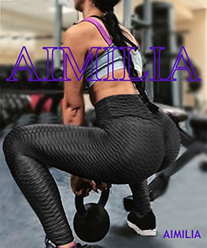 AIMILIA Butt Lifting Anti Cellulite Sexy Leggings for Women High Waisted Yoga Pants Workout Tummy Control Sport Tights Black