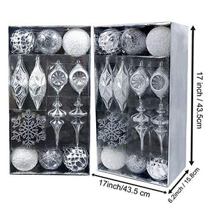 Valery Madelyn 50ct Frozen Winter Silver and White Christmas Ball Ornaments, Shatterproof Christmas Tree Ornaments for Xmas Decoration