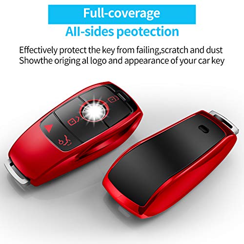 Autophone for Mercedes Benz Key Fob Cover with Keychain,Soft TPU 360 Degree Protection Key Case Compatible with Mercedes-Benz 2019-2021 A-Class C-Class G-Class 2017-2021 E-Class S-Class (Red)