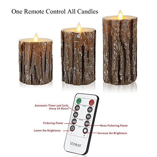 Vinkor Flameless Candles Flickering Candles Decorative Battery Flameless Candle Classic Real Wax Pillar with Dancing LED Flame & 10-Key Remote Control 2/4/6/ 8 Hours Timers (Birch Effect)