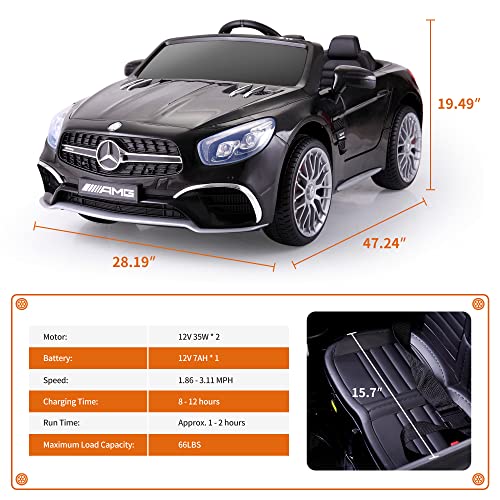 TOBBI 12V Licensed Mercedes Benz Kids Car Electric Ride On Car Motorized Vehicle with Remote Control, 2 Powerful Motors, LED Lights, MP3 Player/USB Port/TF Interface, Black