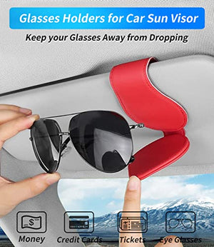 Custom-Fit for Audi Sunglasses Holder, Made of Durable Leather Material, for Visor Storage Glasses, Magnetic Leather Glasses Frame, for Audi Accessories (for Audi, Red)