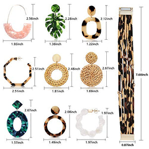 Acrylic Earrings for Women Mom Drop Dangle Leaf Earrings Resin Minimalist Bohemian Statement Jewelry (9 pair Rattan Acrylic)