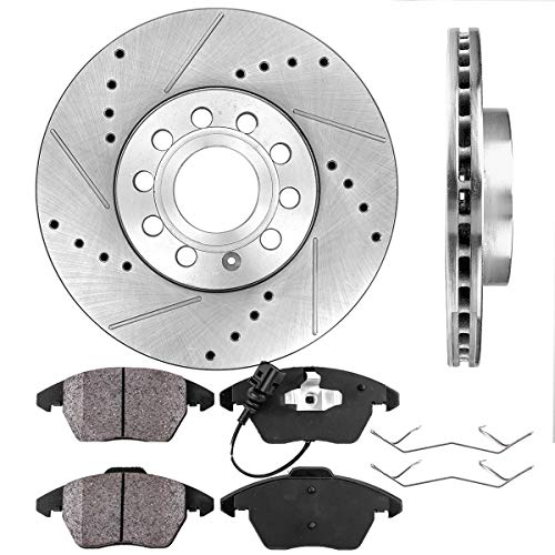 Callahan Front Drilled Slotted Brake Disc Rotors and Ceramic Pads + Hardware Brake Kit For VW Volkswagen Beetle GOLF Jetta Rabbit Audi A3