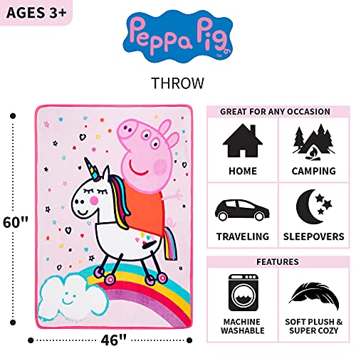 Peppa Pig Kids Bedding Super Soft Micro Raschel Throw, 46 in x 60 in, By Franco, Prints May Vary