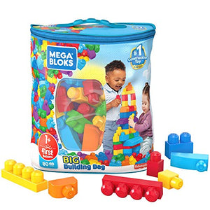 Mega Bloks First Builders Big Building Bag with Big Building Blocks, Building Toys for Toddlers (80 Pieces) - Blue Bag