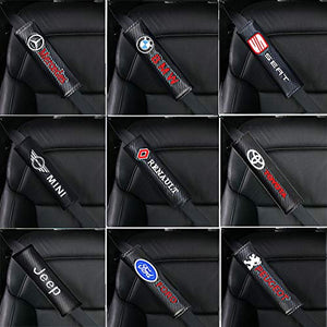 YUNONG 2Pack Emblem Car Logo Seat Belt Pads Carbon Fiber Shoulder Padding Seatbelt Cover Neck Pads fit Benz