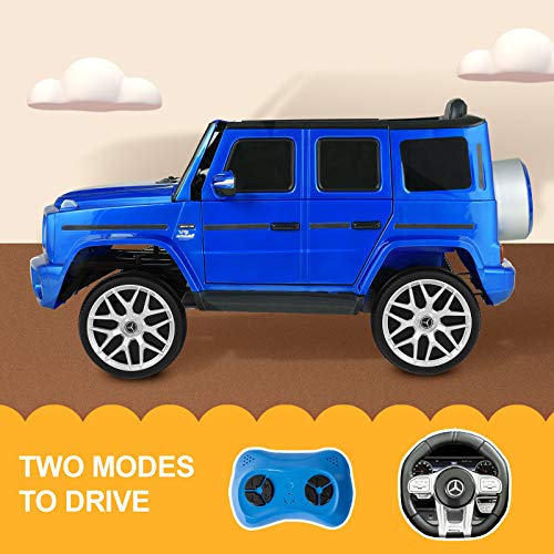 Uenjoy 12V Licensed Mercedes-Benz G63 Kids Ride On Car Electric Cars Motorized Vehicles for Girls,Boys, with Remote Control, Music, Horn, Spring Suspension, Safety Lock, LED Light,AUX, Blue