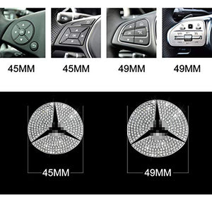 AEEIX Compatible Steering Wheel Logo Caps for Mercedes Benz Accessories Parts Emblem Badge Bling Decals Covers Interior Decorations W205 W212 W213 C117 C E S CLA GLA GLK Class (49mm)