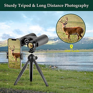 12x42 HD Binoculars for Adults with Upgraded Phone Adapter, Tripod and Tripod Adapter - Large View Binoculars with Clear Low Light Vision - Waterproof Binoculars for Bird Watching Hunting Travel