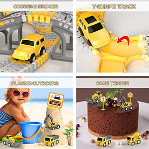 iHaHa 236 PCS Construction Race Tracks for Kids Boys Toys, 6 PCS Construction Car and Flexible Track Playset Create A Engineering Road Gifts for 3 4 5 6 Year Old Boys Girls Best Toys