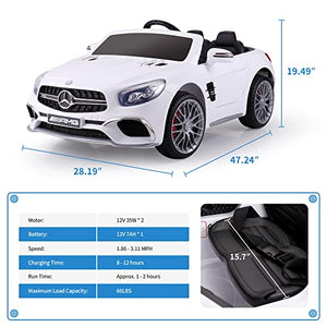TOBBI 12V Licensed Mercedes Benz Kids Car Electric Ride On Car Motorized Vehicle with Remote Control, 2 Powerful Motors, LED Lights, MP3 Player/USB Port/TF Interface, White