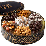 Christmas Chocolate Candy Gift Basket | Gourmet Holiday Snack Round Tin Box | Chocolates Covered Pretzels | Prime Delivery Gift | For Men, Women, Birthday, Hanukkah, New Year, Parties - Oh! Nuts