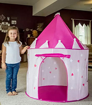 Foxprint Princess Castle Play Tent With Glow In The Dark Stars, Conveniently Folds In To A Carrying Case, Your Kids Will Enjoy This Foldable Pop Up Pink Play Tent/House Toy For Indoor and Outdoor Use