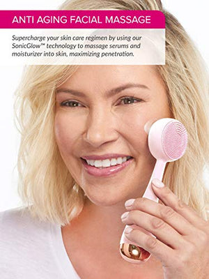 PMD Clean - Smart Facial Cleansing Device with Silicone Brush & Anti-Aging Massager - Waterproof - SonicGlow Vibration Technology - Lift, Firm, and Tone Skin on Face and Body (Blush)