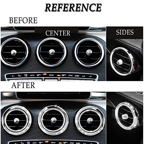 1797 Compatible AC Vents Caps for Mercedes Benz Parts Accessories Bling Trim Air Conditioner Covers Decals Stickers Interior Decorations W205 X253 C Class GLC AMG Women Men Crystal Silver Pack of 15
