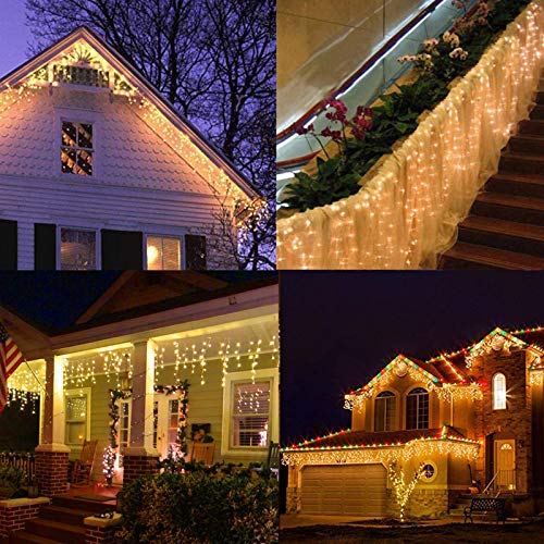Lyhope Icicle Christmas Lights, 432 LED 35.4ft 8 Modes Low Voltage Icicle String Lights with 72 Drops, Window Curtain Fairy Lights for Xmas, Eaves, Wedding, Garden, Outdoor, Indoor Decor (Warm White)