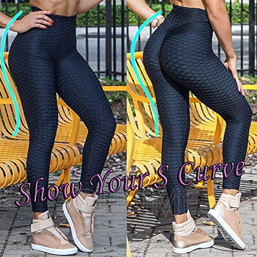 DREAMOON Anti-Cellulite Butt Lift Leggings High Waisted Scrunch Booty Yoga Pants Textured Ruched Tights for Women(#1-Black, XL)