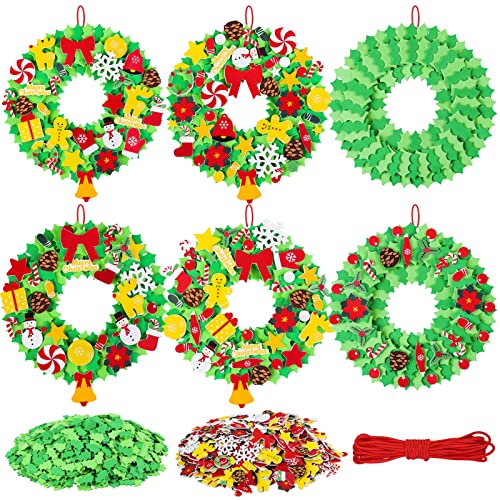 Aneco 24 Kits DIY Foam Christmas Wreath Crafts Christmas Foam Stickers Foam Christmas Wreath Decor Including Foam Stickers Accessory for Fun Holiday DIY Activities, Party Favors