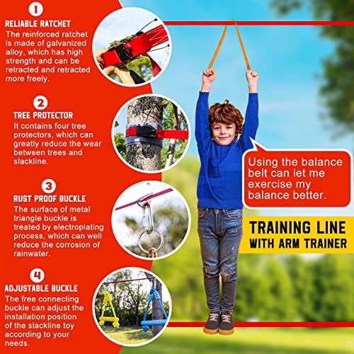 Perantlb Ninja Warrior Obstacle Course for Kids-2x56ft Double Ninja Slackline with 11 Accessories for Kids,Swing,Climbing Rope Swing,Rope Ladder,1.2M Arm Trainer